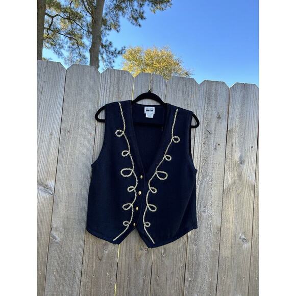 Leslie Fay Vest Cardigan‎ Vintage Navy Blue Gold Embroidered Nautical Fall Knit - Picture 1 of 5